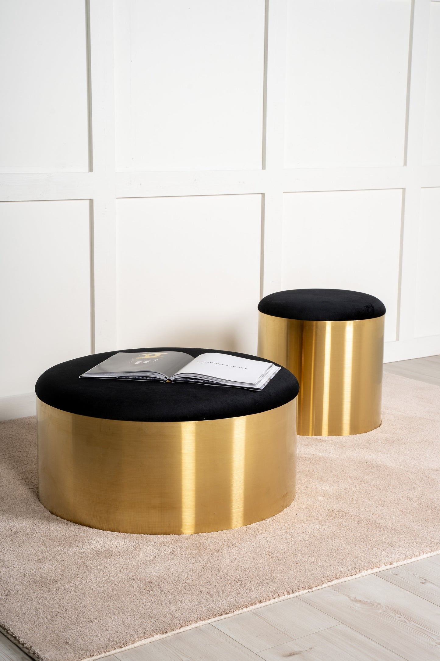 Puff ottoman black/gold 75ø