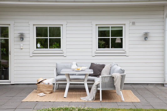 Virya garden bench with table light gray/white