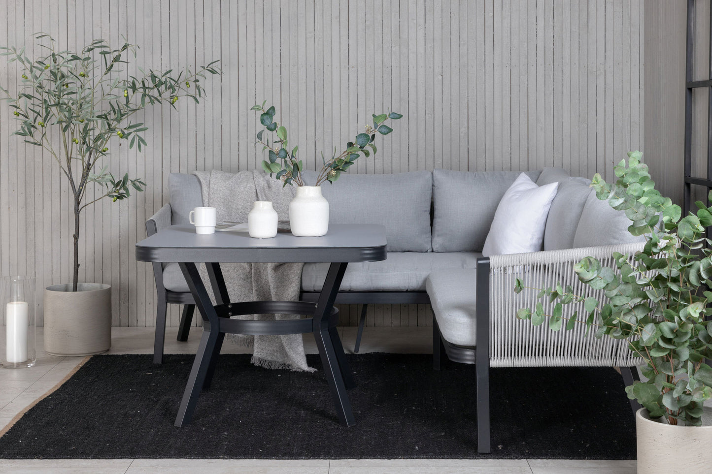 Banc de jardin Virya avec table gris/noir